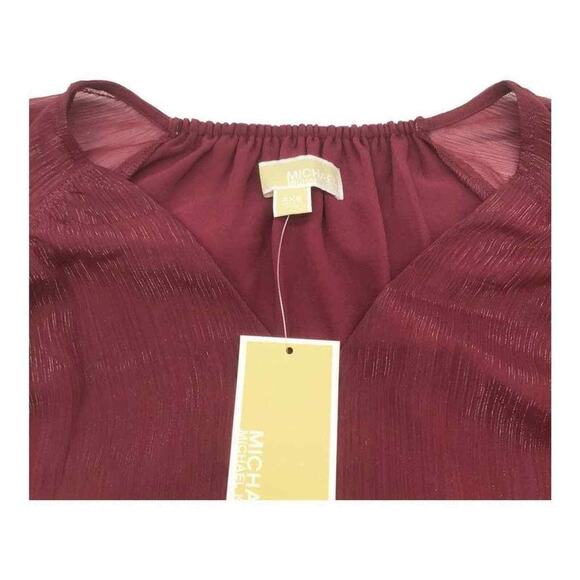 Michael Kors Women’s Ruby Red Sheer Flutter Sleeve Lined Blouse Top XXS NWT - Picture 14 of 16